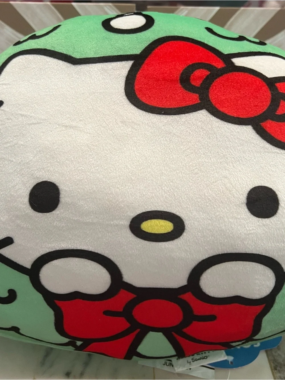 Hello Kitty Green Wreath Pillow with Red Bow